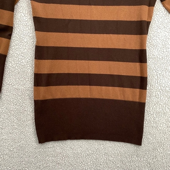 Point Zero Sweater Womens Large Long V-Neck Stripped Pull Over Long Sleeve Brown - Picture 10 of 10